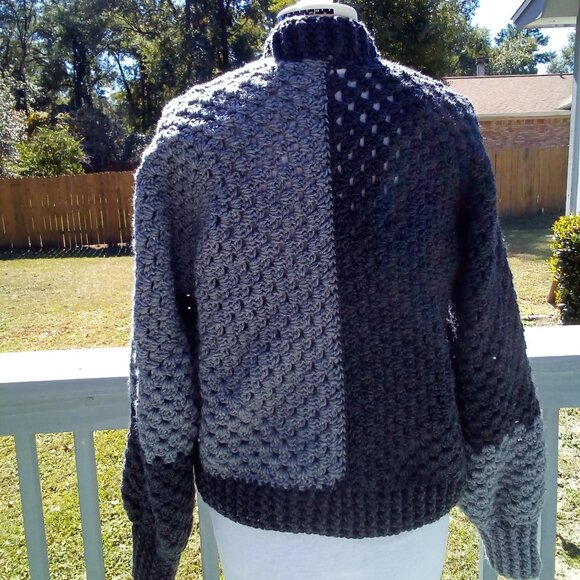 Handed Crafted Hexagon Cardigan, Size Large, Color Medium Gray and Dark Gray. - Picture 2 of 6